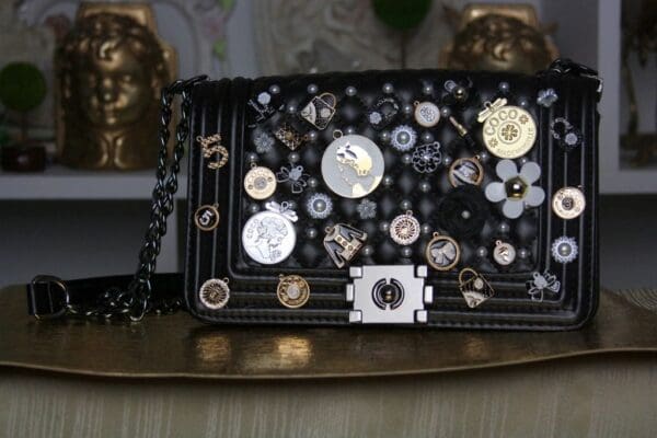 SOLD! 1388 Caviar Le Boy Madam Coco Embellished Brooches Handbag - Image 6