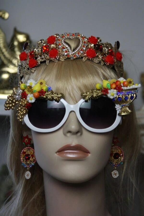 SOLD! 1443 Baroque Greek Vase Lemon Grapes Flower Embellished Sunglasses - Image 2