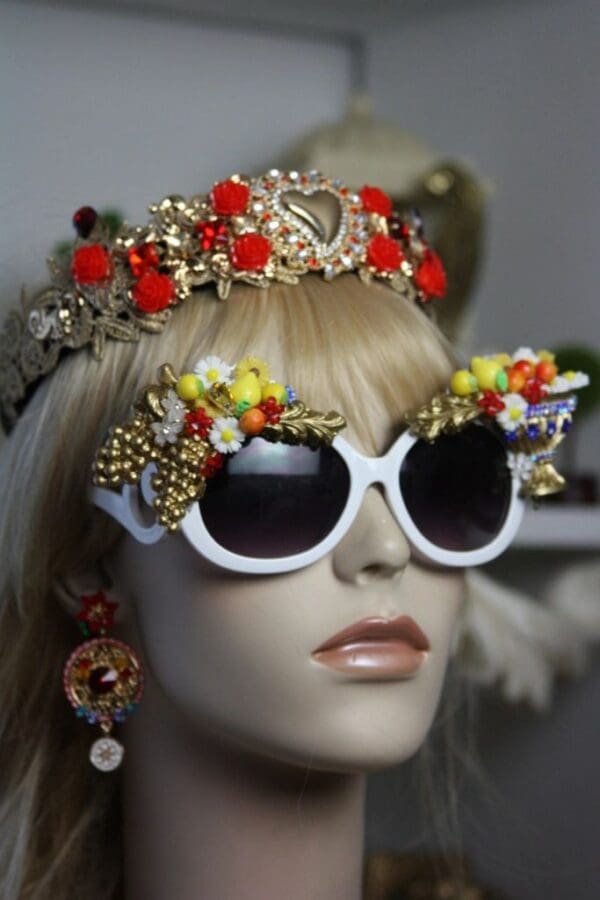 SOLD! 1443 Baroque Greek Vase Lemon Grapes Flower Embellished Sunglasses - Image 3