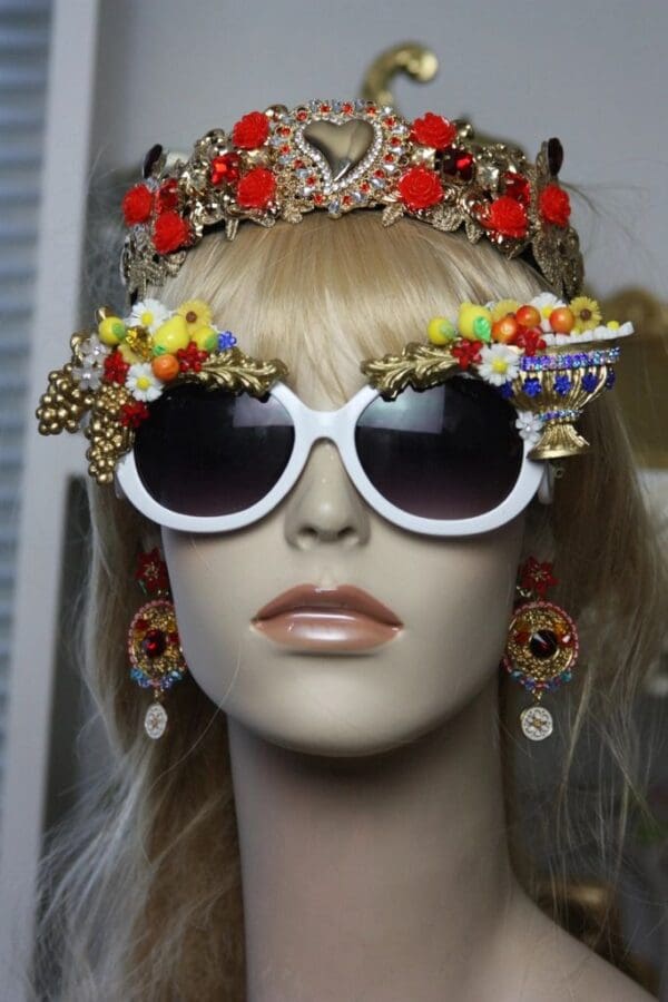 SOLD! 1443 Baroque Greek Vase Lemon Grapes Flower Embellished Sunglasses - Image 4