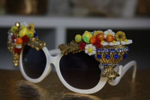 SOLD! 1443 Baroque Greek Vase Lemon Grapes Flower Embellished Sunglasses - Image 7