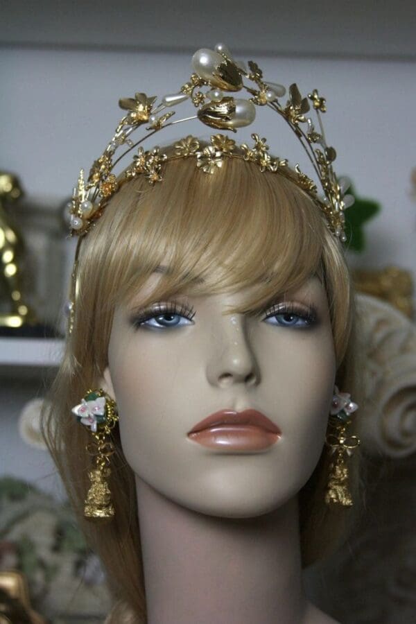 1542 Baroque Huge Pearl Flower Headband Tiara - Image 4