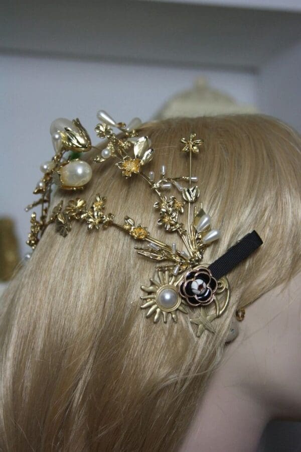 1542 Baroque Huge Pearl Flower Headband Tiara - Image 8