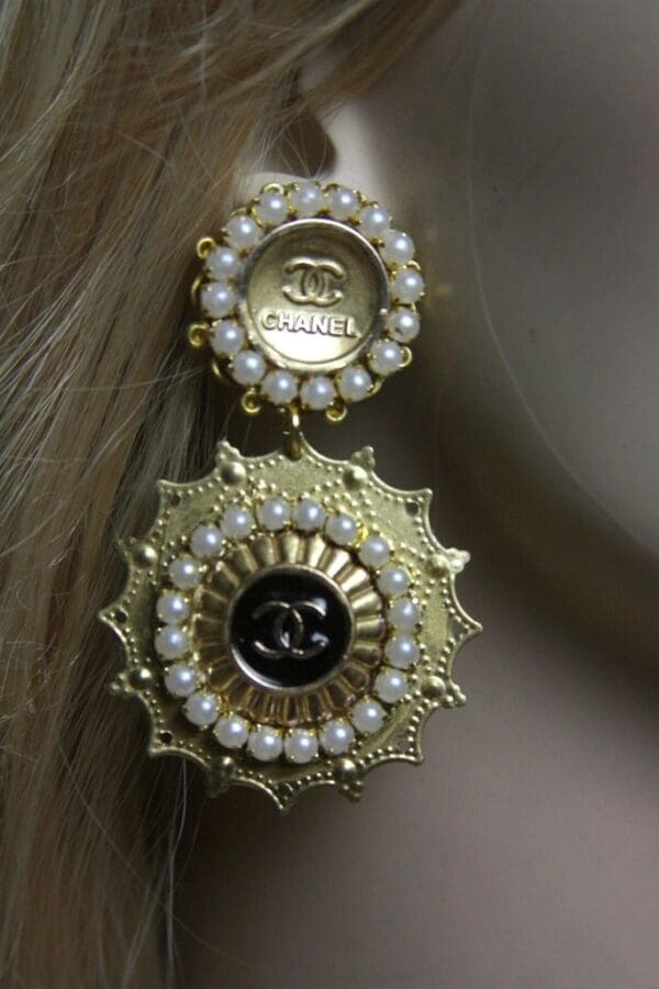 1585 Repurposed Chanel Buttons Earrings Studs - Image 2