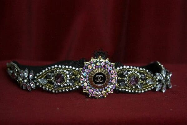 1596 Repurposed Chanel Button Crystal Forehead Headband