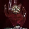1596 Repurposed Chanel Button Crystal Forehead Headband - Image 3