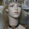 1596 Repurposed Chanel Button Crystal Forehead Headband - Image 6
