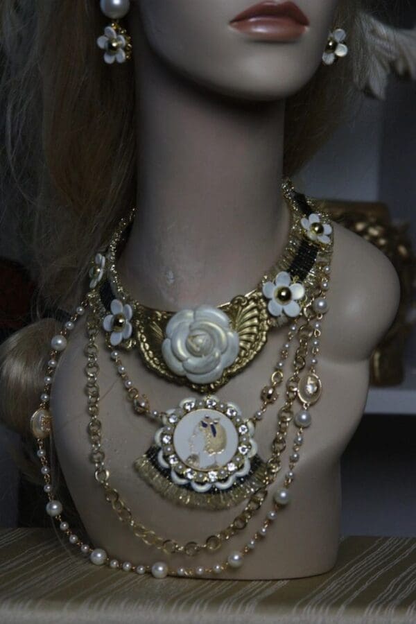 1618 Madam Coco Camellia Enamel Medallion Daisy Pearl Set - Image 4