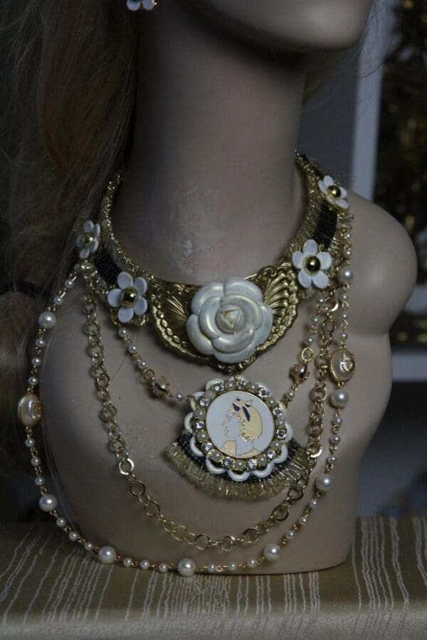 1618 Madam Coco Camellia Enamel Medallion Daisy Pearl Set - Image 5