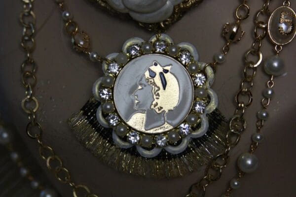 1618 Madam Coco Camellia Enamel Medallion Daisy Pearl Set - Image 7