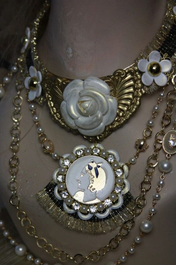 1618 Madam Coco Camellia Enamel Medallion Daisy Pearl Set - Image 8