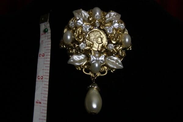 1682 Authentic Repurposed Chanel Button Pearl Leaf Huge Brooch - Image 4