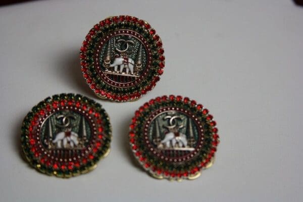 1683 Authentic Chanel Repurposed Elephant Button Cocktail Adjustable Rint - Image 4
