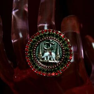 1683 Authentic Chanel Repurposed Elephant Button Cocktail Adjustable Rint