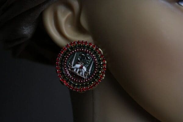 1684 Authentic Repurposed Chanel Button Elephant Crystal Studs - Image 5