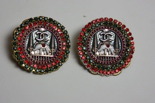 1684 Authentic Repurposed Chanel Button Elephant Crystal Studs