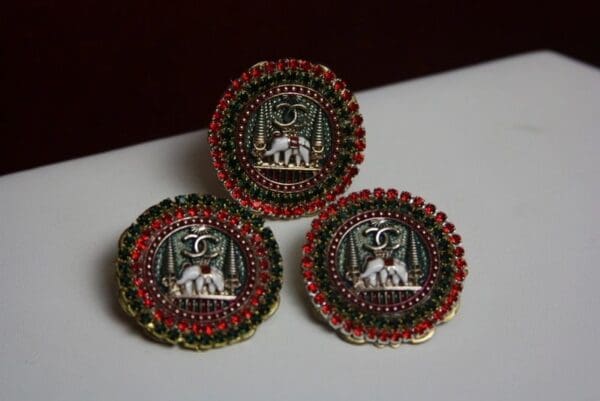 1684 Authentic Repurposed Chanel Button Elephant Crystal Studs - Image 3