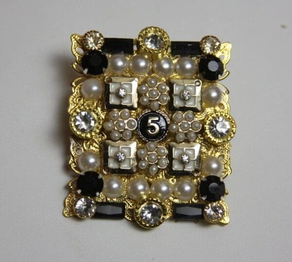 SOLD! 1688 Madam Coco Number 5 Huge Crystal Pearl Brooch
