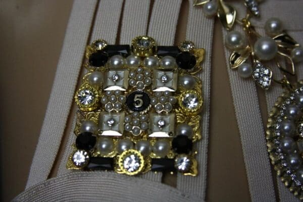 SOLD! 1688 Madam Coco Number 5 Huge Crystal Pearl Brooch - Image 3