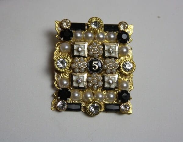 SOLD! 1688 Madam Coco Number 5 Huge Crystal Pearl Brooch - Image 5