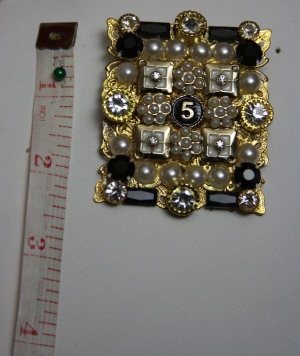 SOLD! 1688 Madam Coco Number 5 Huge Crystal Pearl Brooch - Image 4