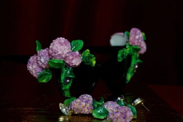 1978 Hydrangea Double Side Hand Painted Embellished Cat Eye - Image 9