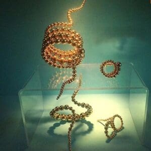 A display case with many different types of jewelry.