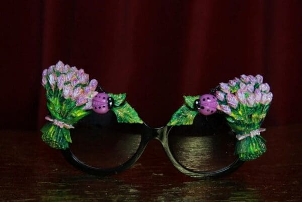 2011 Tulip Hand Painted Purple Ladybug Embellished Sunglasses - Image 5