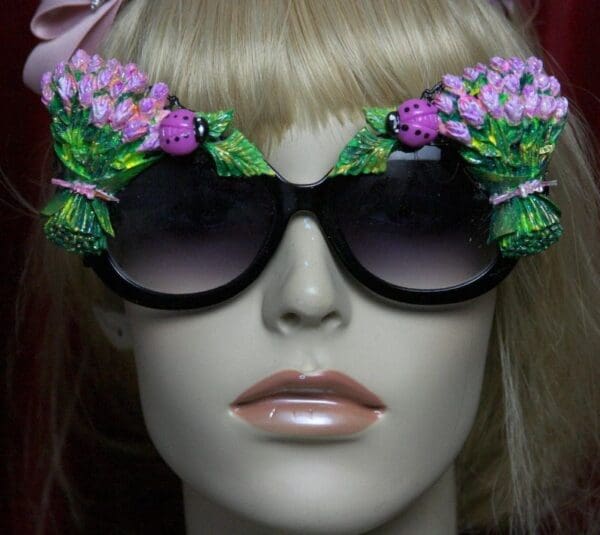 2011 Tulip Hand Painted Purple Ladybug Embellished Sunglasses - Image 3