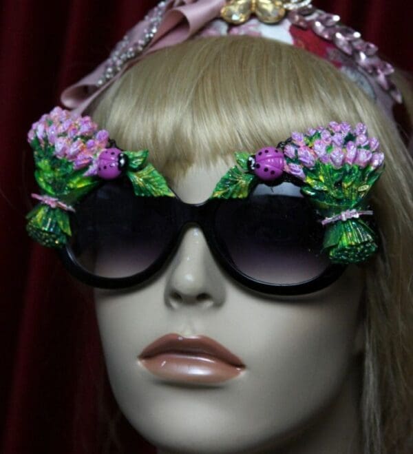2011 Tulip Hand Painted Purple Ladybug Embellished Sunglasses - Image 6