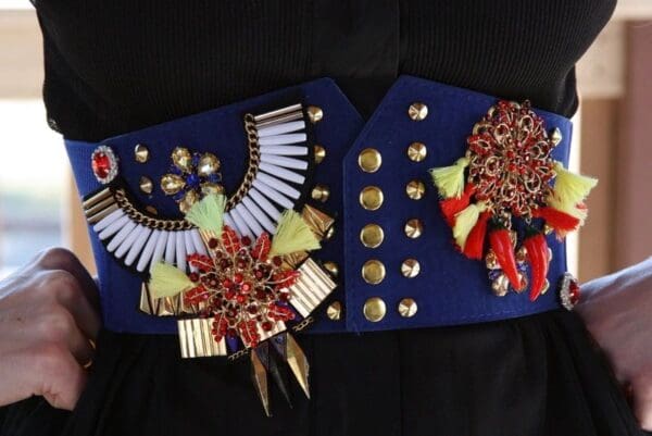 A close up of the collar on a woman 's dress