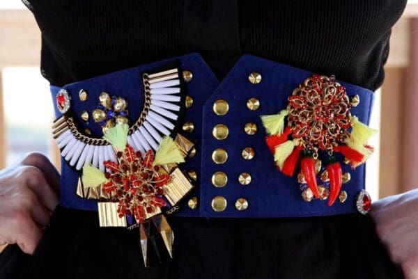 A close up of the top part of a costume