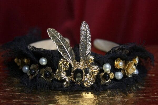 2120 Baroque Black Lace Fancy Headband - Image 2
