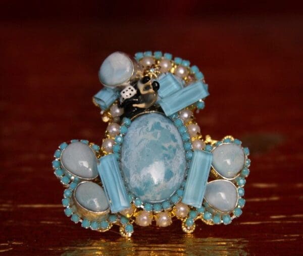 SOLD! 2334 Genuine Caribbean Larimar Solar Quartz Enamel Couple Huge Cocktail Ring - Image 7
