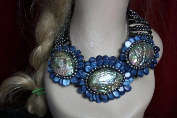 SOLD!2461Genuine Abalon Shell Beaded Mother Of Pearls Huge Necklace - Image 4