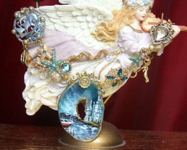 SOLD! 2618 Genuine Hand Painted agate Nautical Marine Style Necklace+ Earrings
