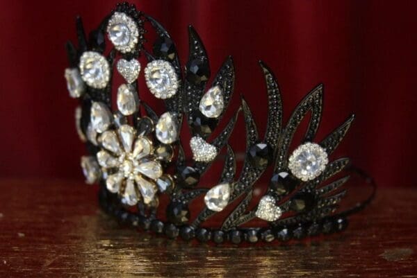2841 Black Filigree Clear Crystal Tall Crown - Image 7