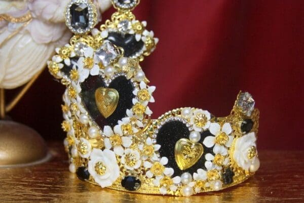 3183 Set Of Baroque Red Rose Black Heart Crystals Crown+ Earrings - Image 5