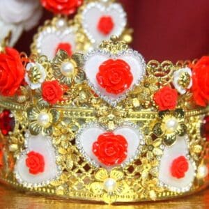 3181 Set Of Baroque Red Rose White HeartCrystals Crown+ Earrings