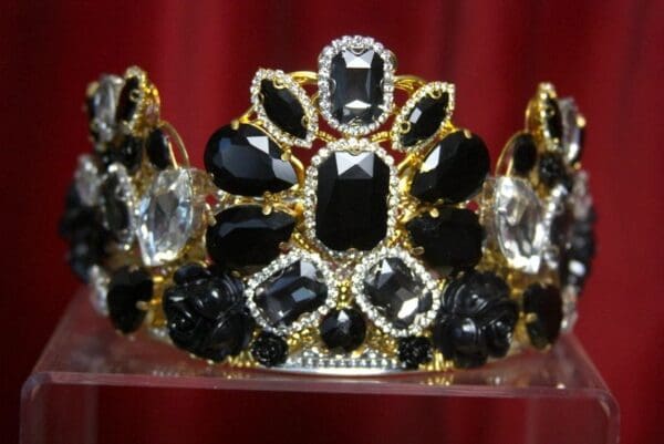 3190 Baroque Black Crystal Flower Crown Headband - Image 6