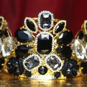 3190 Baroque Black Crystal Flower Crown Headband