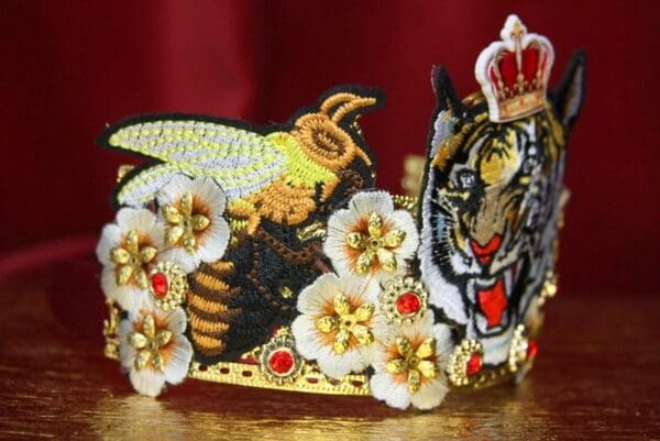 3629 Set Of Earrings + Unusual Baroque Tiger Flower Applique Crystal Headband - Image 7