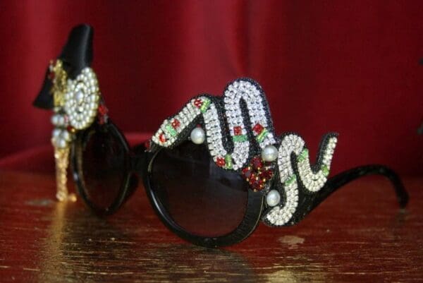 3637 Baroque Rococo Crystal Snake Bow Brooches Embellished Sunglasses - Image 10