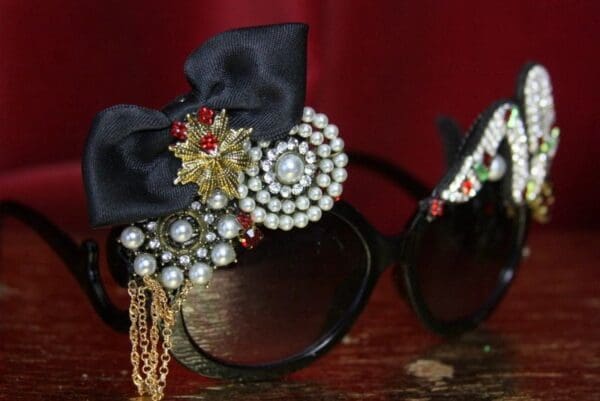 3637 Baroque Rococo Crystal Snake Bow Brooches Embellished Sunglasses - Image 11