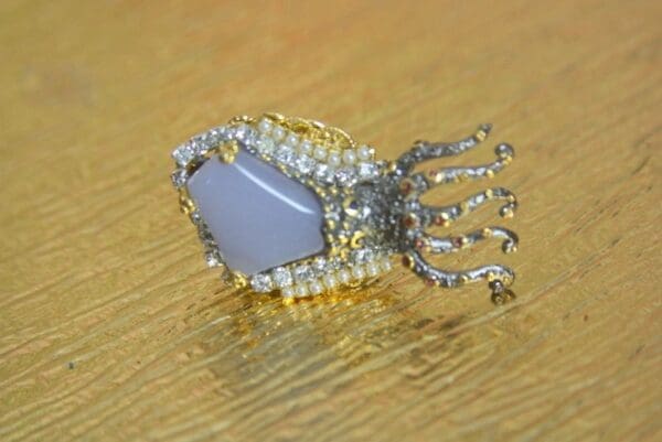 4145 Genuine Chalcedony Octopus Sterling Silver Adjustable Cocktail Huge Ring - Image 3