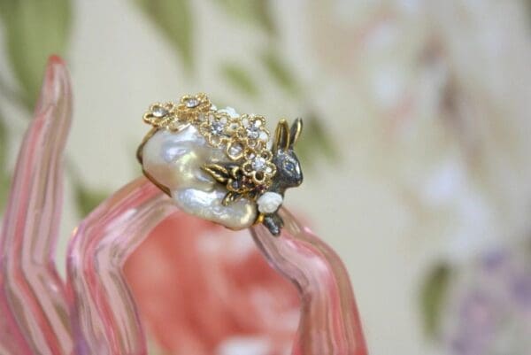 SOLD! 4150 Genuine Baroque Huge Pearl Rabbit Sterling Silver Adjustable Cocktail Huge Ring - Image 8
