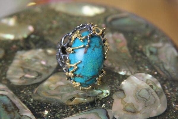 SOLD! 4163 Genuine Turquoise Massive Sterling Silver Cocktail Ring Size 8.5 - Image 8