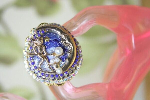 SOLD! 4199 Massive Genuine Agate Moon Metal Adjustable Cocktail Ring - Image 2