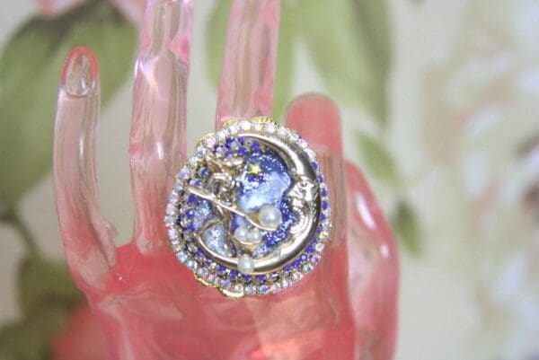 SOLD! 4199 Massive Genuine Agate Moon Metal Adjustable Cocktail Ring - Image 3