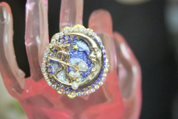SOLD! 4199 Massive Genuine Agate Moon Metal Adjustable Cocktail Ring - Image 5